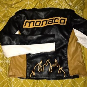 Leather black & gold motor sport/race car jacket